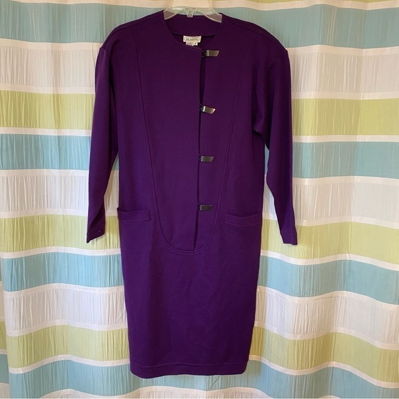 Vintage Neil Martin 1980’s Dress Acrylic Wool Purple Sz Medium - Picture 7 of 7